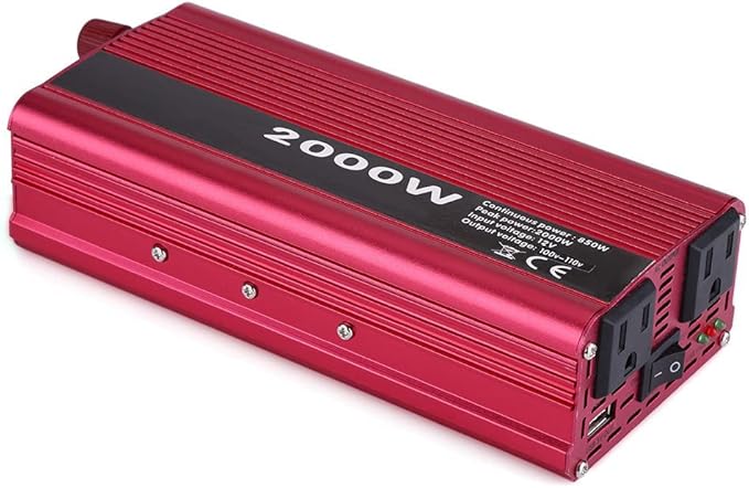 Power Inverters, 2000W DC 12V to 110V Car Converter with 2 AC Outlets & USB Ports for Household Appliance