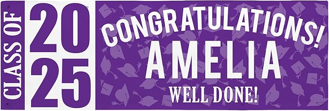 Let's Make Memories Personalized Graduation Banner Class of 2025 - Graduation Party Decorations - Congratulations Banner - Indoor/Outdoor Vinyl - Best in Class - Purple - 10 ft.