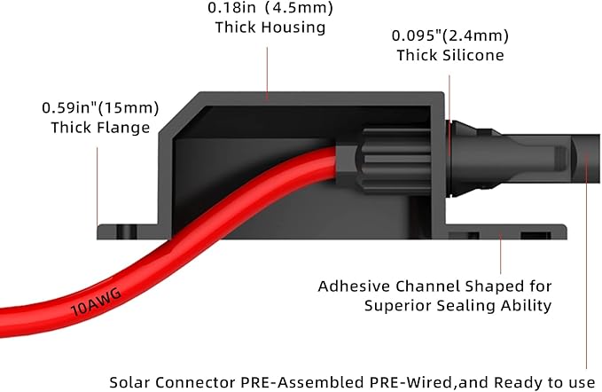 Solar Weatherproof Entry Gland Entry Housing, Through RV roof Solar Entry housing with 10AWG Solar Extension Cable Solar Connector Solar Project on RV, Campervan, Van