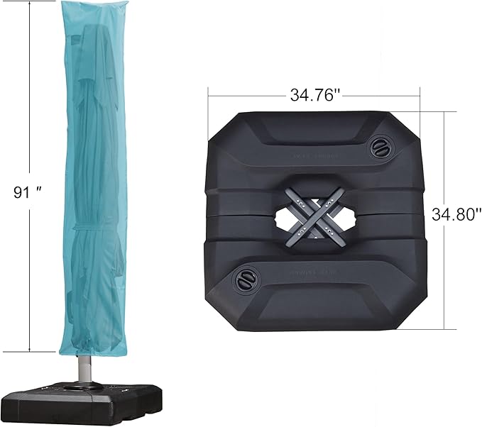 PURPLE LEAF 8'×8' Patio Cantilever Umbrella with Base Included Offset Outdoor Umbrella with cover Square umbrella outdoor patios for Backyard Pool Garden Turquoise Blue
