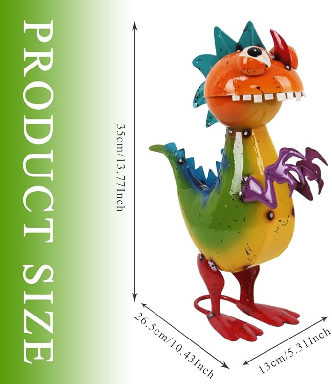 Metal Dinosaur Statue Outdoor Garden Decor - Wacky Dino Yard Art Gift, Funny Dinosaur Sculpture for Patio, Lawn, Backyard- Unique Dino Figurine for Birthday, Housewarming, Christmas