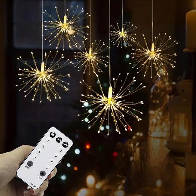 8 Pcs Total 800 LED Firework Copper Wire Lights, 8 Modes Fairy Twinkle Lights Plug in String Lights 1M/3.3FT Spacing Starburst Lights with Sagging Wire and Remote Control(Warm White)
