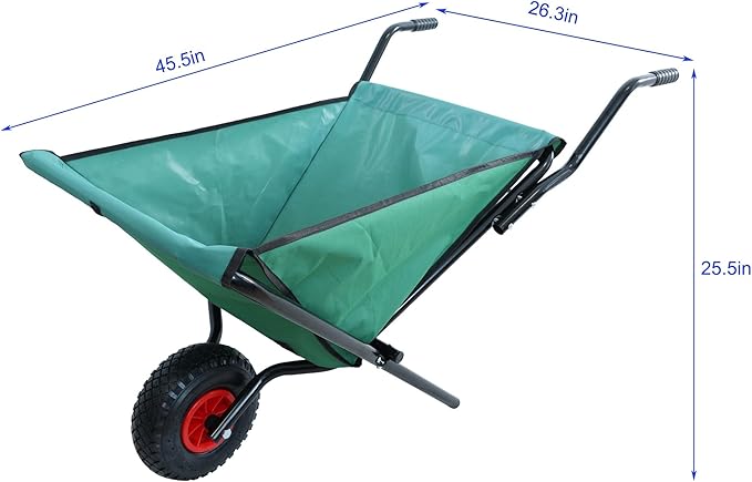 176 LBS Wheelbarrow, Green Foldable Heavy Duty Yard Cart, Iron and Oxford Cloth Lightweight Lawn Cart with 10 Inch Pneumatic Tires, for Grass, Leaf, Garden Supplies