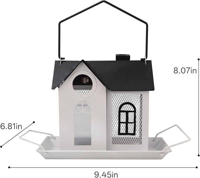 Solar Bird Feeder for Outdoors – White Metal Hanging Bird Feeder with Solar Light, Decorative Bird House Feeder for Cardinals, Finches, and Wild Birds, Weatherproof Backyard Garden Decor