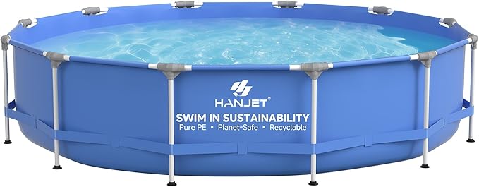 Steel Frame Round Above Ground Pools Family Swimming Pool Set for Outdoor Backyard: 12ft x 30in - Odor-Free Eco PE Material with Pool Liner and Pool Cover
