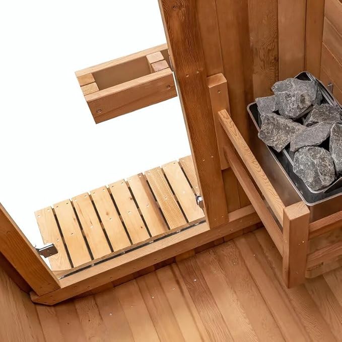 ZONEMEL Outdoor Steam Sauna for 2 Person, Canadian Red Cedar Sauna Room with 4.5KW Heater, 8mm Tempered Glass, Floor Kit, 220V (0-195 °F)