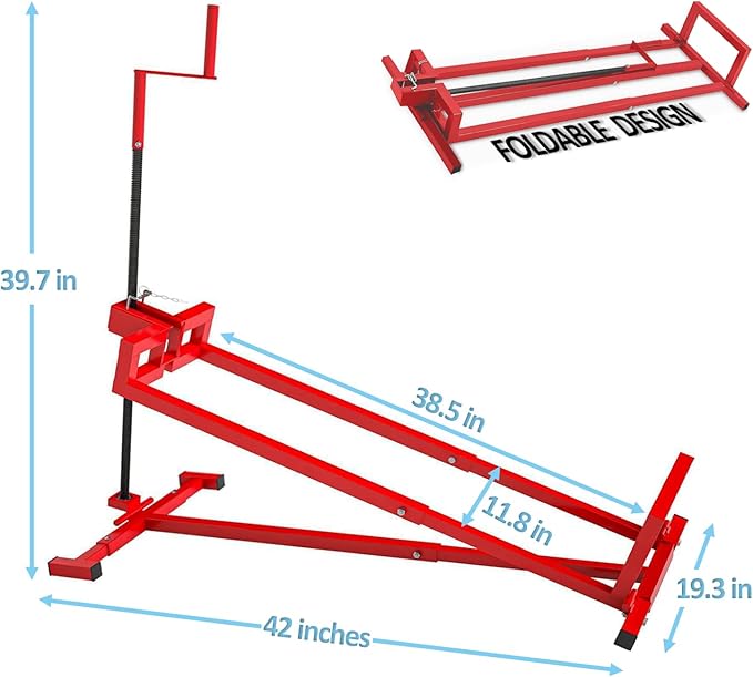 Lawn Mower Lift Jack, 880 lbs Capacity Lifting Jack for Garden Tractors, Riding Lawn Mower Maintenance Lift with Hand Crank and Power Extension Handle, Telescopic Maintenance Jack, Red