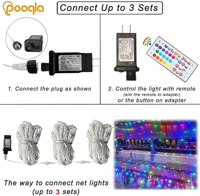 RGB Net Lights, Color Changing Christmas Outdoor Mesh Lights, 9.8ft x 6.6ft 204 LED Halloween Net Light, Connectable Plug in Waterproof Tree Light Bushes Christmas Decoration