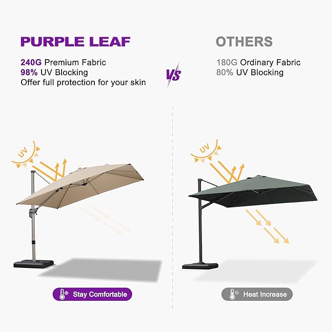 PURPLE LEAF Patio Umbrella with Base Included, 9ft Outdoor Aluminum Cantilever Umbrella with 360° Rotation, Aluminum Large Offset Umbrella for Outdoor Garden Pool, Beige