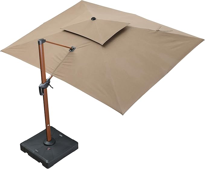 PURPLE LEAF 10' X 13' Patio Large Cantilever Umbrella Outdoor Round Wood Umbrellas Offset Umbrella Heavy Duty Sun Umbrellas for Garden Deck Pool, Deep Beige