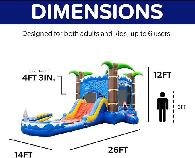 HERO KIDDO Ocean Shark Commercial Grade Lightweight Premium Bounce House Water Slide with Detachable Pool for Kids and Adults (with Blower), Basketball Hoop, Outdoor Indoor, Wet Dry Combo