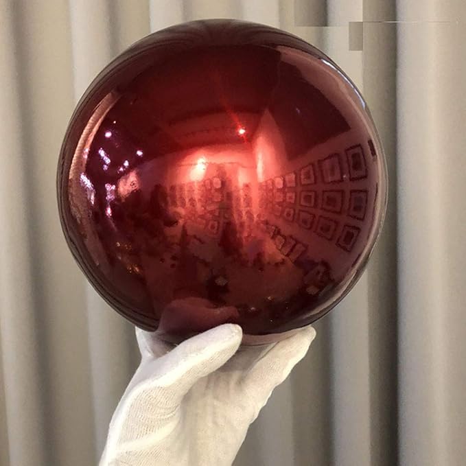 20cm/8inch Diameter Gazing Globe Mirror Ball,Red Stainless Steel Polished Reflective Smooth Garden Sphere,Colorful and Shiny Addition to Any Garden or Home
