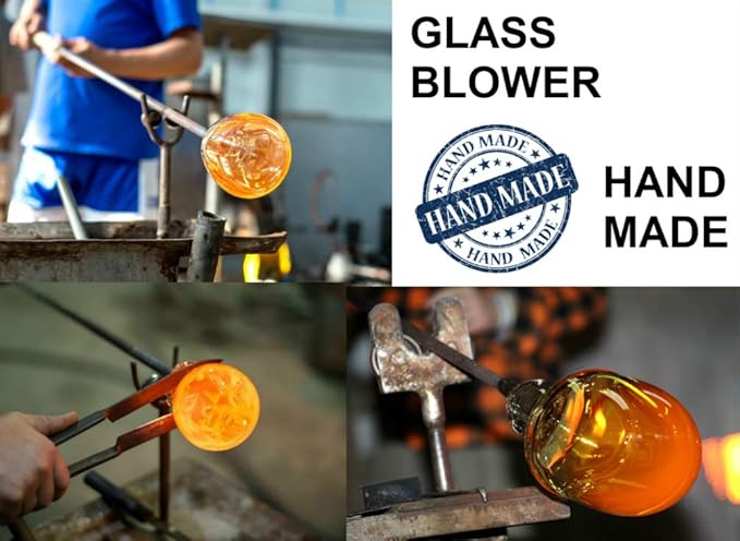 WOSIBO Hummingbird Feeder for Outdoors Patio Large 32 Ounces Colorful Hand Blown Glass Hummingbird Feeder with Ant Moat Hanging Hook, Rope, Brush and Service Card (Blue-Orange)