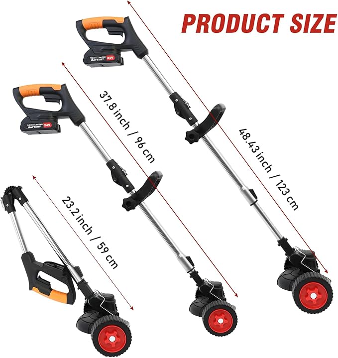 ALSO GO Cordless Weed Wacker, Grass Trimmer Fordable with 2 pcs Batteries & Charger, 3 in 1 Stringless Lightweight Weed Eater/Brush Cutter/Edger/Mower with 3 Types Blade & Wheels for Garden Yard Lawn