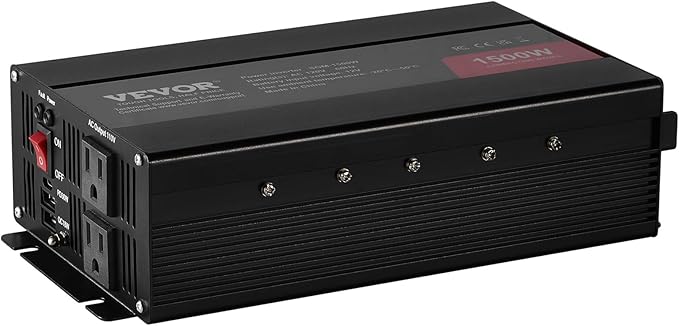 VEVOR Modified Sine Wave Inverter, 1500W Power Inverter DC 12V to AC 120V with 2 AC Outlets 2 USB Port 1 Type-C Port 6 Spare Fuses, for Small Home Devices Like Smartphone Laptop, CE FCC Certified