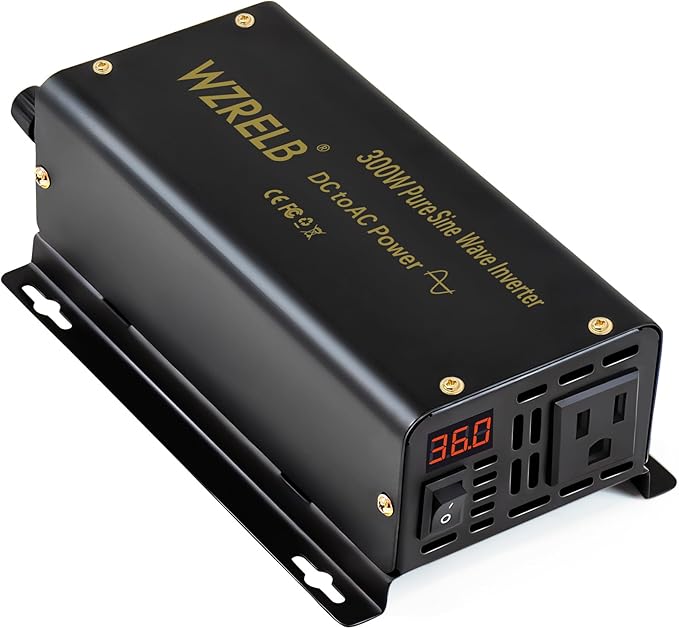 WZRELB 300W Pure Sine Wave Power Inverter 600W Peak DC 36V to 110V AC Car Adapter Off Grid with LED Display