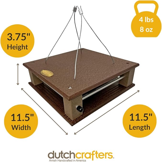 DutchCrafters Poly Gilbertson Large Covered Blue Bird Feeders for Outdoors Hanging, Bluebird Feeder for Mealworms - Amish USA Made (Milwaukee Brown & Weatherwood)
