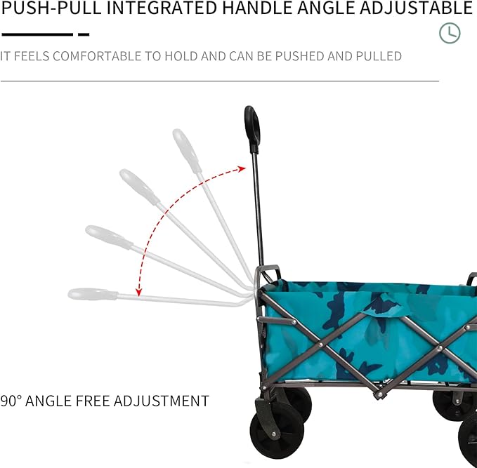 Steel Yard Cart, Garden Wagon with Adjustable Handles, Wheels, Foldable Wagon, Heavy Duty Folding Utility Garden Cart for Garden Farm Orchard Warehouse navy blue