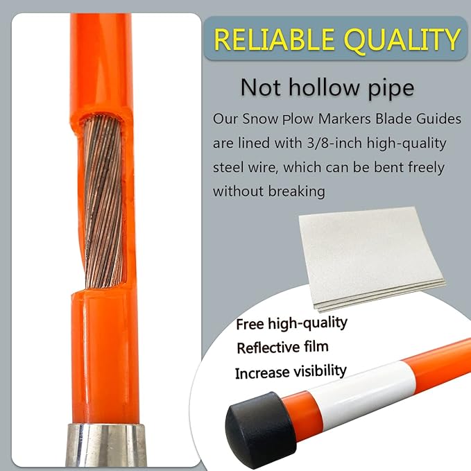 Snow Plow Blade Markers Guides Kit 304 Stainless Steel Joint Bright Orange 36'' Upgrade Lengthen Thicken High Visibility Never Break Never Rust Fit for Boss Western Snowplows and More