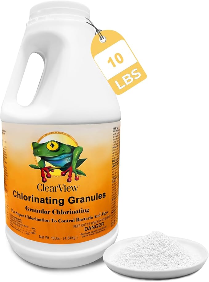 CLEARVIEW Hot Tub Chlorine Granules 10 Lbs for Swimming Pools, Quick Dissolving Spa Chlorinating Granules, Pool Chock Chlorine Granular Sanitizer, 10 Pounds
