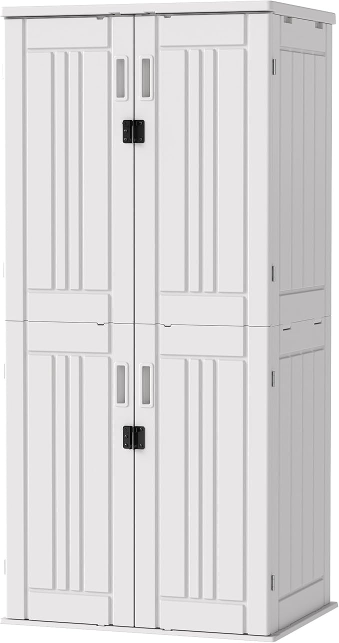 Heavy Duty Tall Storage Cabinet Outdoor Weatherproof, 28 Cuft Garage Storage Cabinet with 4 Adjustable Shelves, Lockable Kitchen Pantry Closer Organizer, 31Wx23Lx66H, Polar White