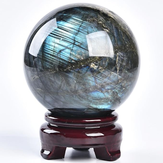Labradorite Crystal Ball with Stand Large Crystals Sphere Decorative Ball Meditation Witchcraft Home Decor 90-100mm/3.5-3.9"