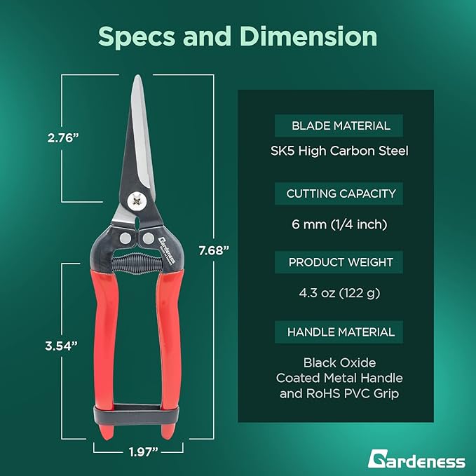 Gardeness Straight SK5 Steel Pruning Shear Garden Scissor Flower Leaf Trimmer Floral Fruits Picking Ultra Sharp Gardening Snips Bonsai Cutter Durable Effort-saving Clippers, Hand Pruners, Multipurpose