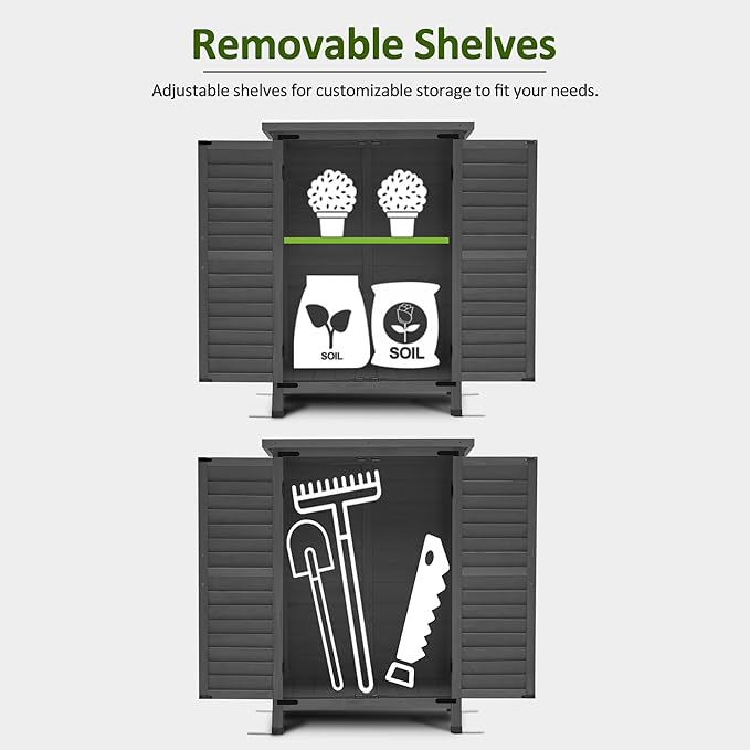 MCombo Outdoor Storage Cabinet, Small Storage Shed with Removable Shelf, Wood Garden Shed with 2 Doors for Yard Patio Lawn (24.6 x 18.3 x 38.2 inch) 0985 (Grey)
