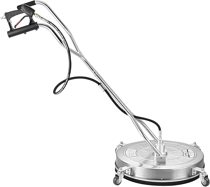 VEVOR 24" Pressure Washer Surface Cleaner, Stainless Steel Pressure Washer Attachments with 4 Wheels, 4000 Max PSI, 3/8 Quick Connector, 2 Spray Nozzles, Dual Handle, for Concrete, Patio, Sidewalk