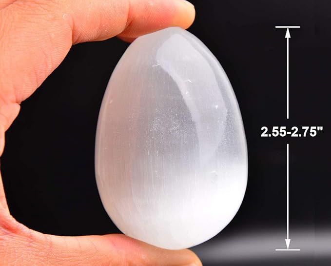JIC Gem 4 pcs Selenite Egg-Shape Crystal Stone Large White Gemstone with Strong Healing & Calming Effects