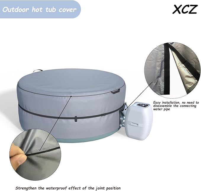 Portable Hot tub Cover, Inflatable Hot tub Full Coverage - Waterproof, Sun Protection, dust Proof, Suitable for 85 "Portable Outdoor spa, Round(Gray, Cover only)