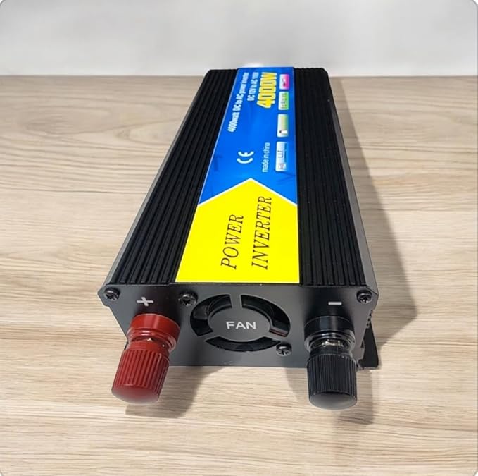 High-Power DC to AC Power Inverter – 12V to 110V/120V Converter with Dual USB Ports, Dual AC Outlets, Cigarette Lighter Adapter, Battery Cable for Cars, Trucks, RVs, Camping,Home Backup (Black, 4000W)