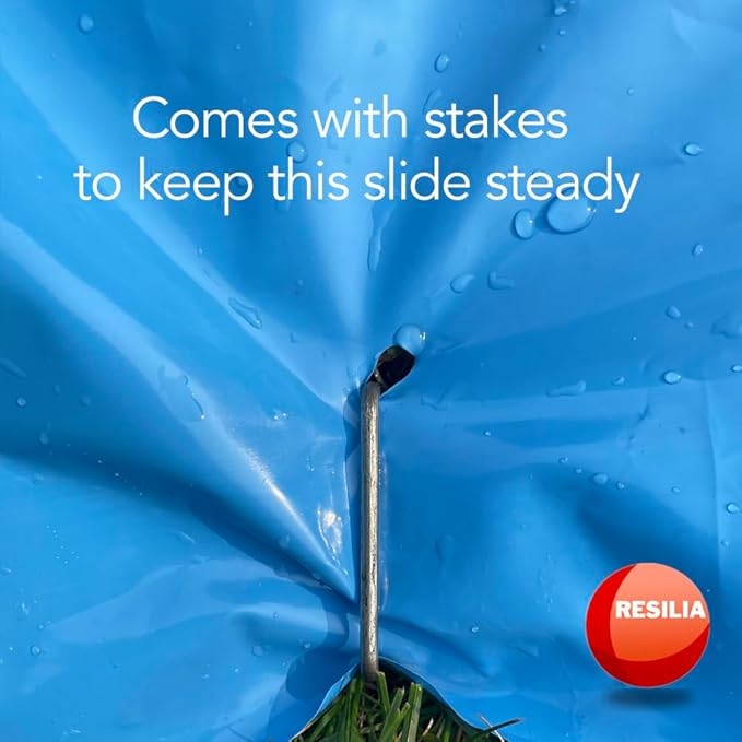 RESILIA - Super Slip Lawn Water Slide XL, 20 Feet Long x 6 Feet Wide, for Adults and Teens, Powder Blue with Hold Steady Stakes, Made in The USA