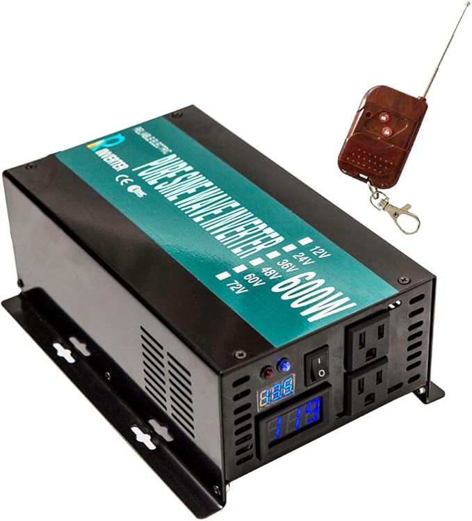 WZRELB 600W 24V 120V Pure Sine Wave Solar Power Inverter with Remote Control Switch