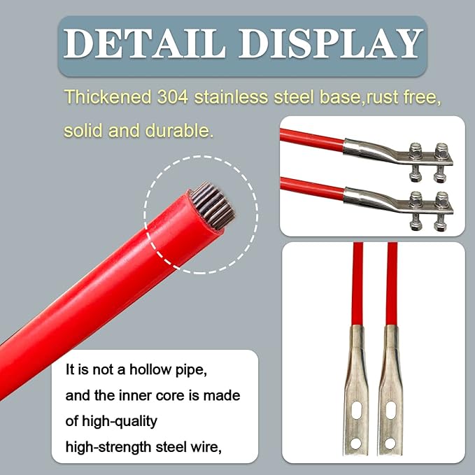Snow Plow Blade Markers Guides Kit Red 27" Internal All Steel Wire Never Breaks 304L Stainless Steel Joint High Visibility Easy Installation for Blizzard Boss SNO-Way Western Snowplows