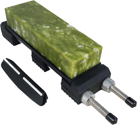 Knife Sharpening Stone,10000 Grit Sharpener Whetstone Final Fine Polishing Natural Green Honing Oilstone for, Knives Tools,Cutting Tools, Angle Guide and Non-Slip Rubber Base (SET-D) ﻿