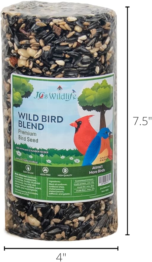 JCs Wildlife Wild Bird Blend Premium Bird Seed Small Cylinder with Hole, 1.5 lb (6 Cylinder)