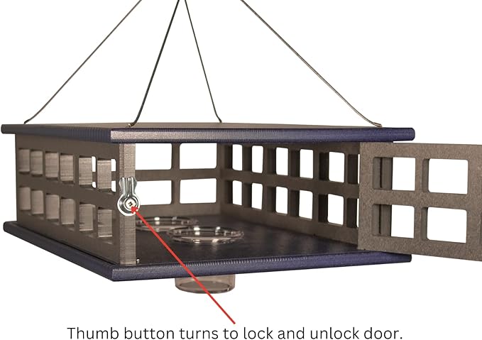 JCs Wildlife Recyled Poly Lumber Deluxe Double Caged Platform Bluebird Feeder (Gray/Blue)