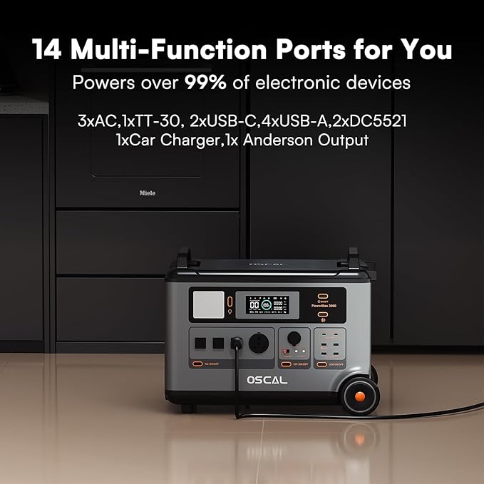 OSCAL Total 7200Wh Power Station PowerMax 3600 with BP3600 Expansion Battery, Expand Capacity from 3600Wh to 7200Wh, Solar Generator for Home Backup, Emergency, Outdoor Camping