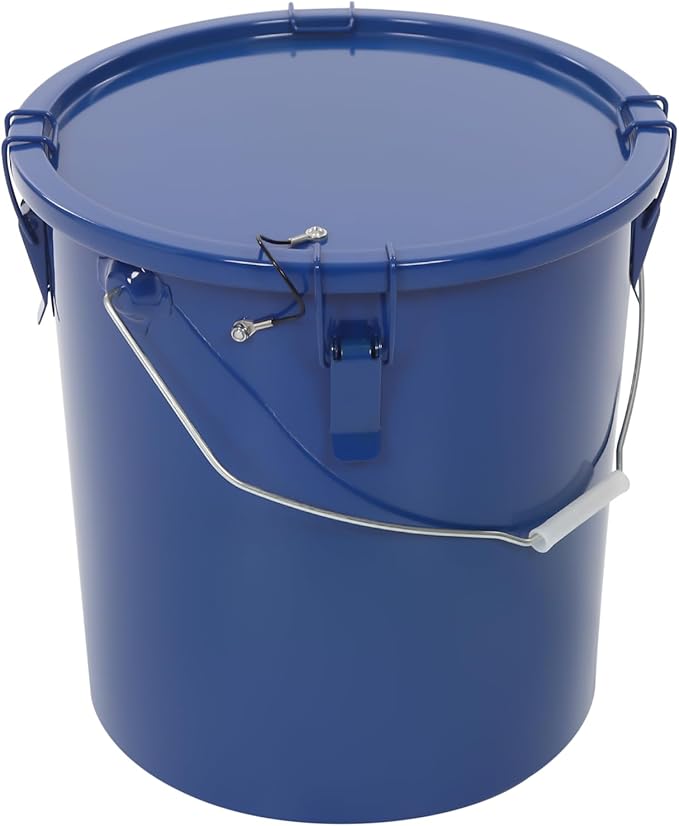 6 Gallon Commercial Fryer Oil Bucket with Lid, Fryer Grease Bucket, Coated Carbon Steel Fryer Oil Container with Rubber Seal, Rustproof, Leakproof, Filter Bag for Hot Cooking Oil Filteringm, Blue