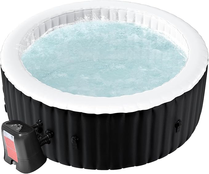 4-6 Person Inflatable Hot Tub, 264Gal Round Portable Blow up Hot Tub, Leak-Proof PVC Outdoor Spa with 130 Air Jets, Heater Pump and Insulated Cover, 82” X 82” X 25