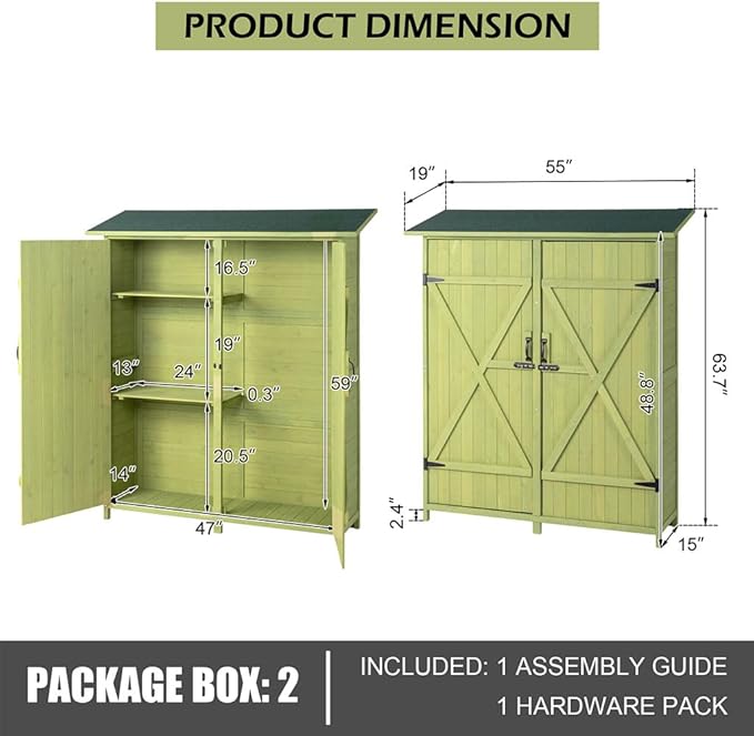 Outdoor Storage Shed, Wooden Garden Shed Lockable Tool Cabinet with Waterproof Roof Large Garden Shed with Adjustable Shelves, Outside Vertical Tall Tool Shed for Yard Patio Lawn Deck