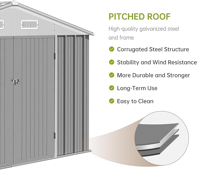 12X10FT Metal Outdoor Storage Shed - Galvanized Steel Waterproof Garden Shed with Lockable Doors & Vents, All-Weather Utility Tool Shed for Lawn Mower, Bike