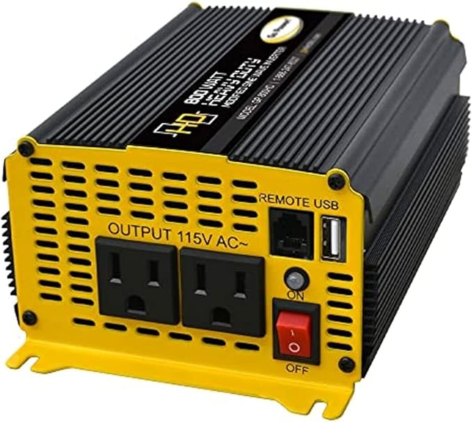 Go Power! 80175 GP-800HD 800 Watt/Heavy-Duty Modified Sine Wave Power Inverter 12V to 110V AC, Compact Solution for Home & Outdoor Use, Black