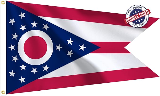 Bradford Ohio State Flag 3x5 ft Outdoor, Double Sided Burgee Heavy Duty, 3 Layers OH State Flag With 2 Brass Grommets for Outside House Long Lasting