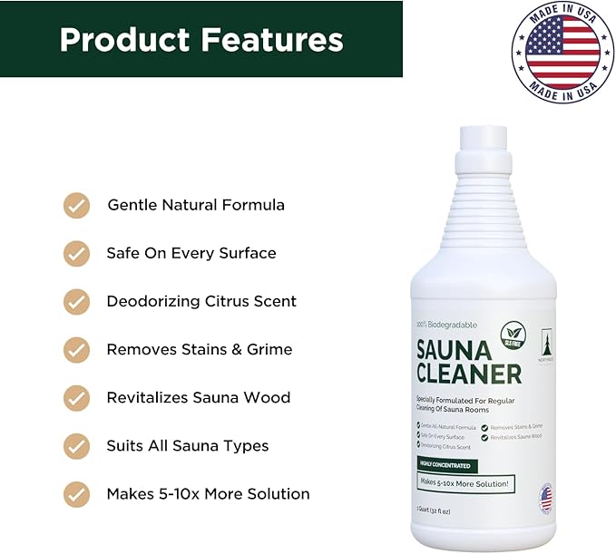 Sauna Cleaner - Natural Wood Cleaner & Deodorizer - Makes 10x More Solution - 1 Quart (32 Fl Oz)