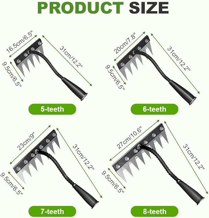 2025 Upgrade Iron Weeding Rake 2.0, 5/6/7/8 Teeth Carbon Steel Garden Weeder Rakes, Iron Rake for Yard Lawn and Garden, Heavy-Duty Garden Hand Weeder Puller Tool for Gardening and Weedings (7 Teeth)