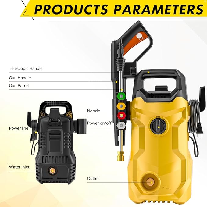 Electric Pressure Washer, Power Washer with Foam Cannon, High Pressure Cleaning Machine with 4 Quick Connect Nozzles for Cars/Fences/Driveways/Patios/Home Cleaning