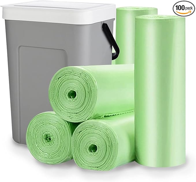 Biodegradable Trash Bags 8 Gallon, 100 Count Small Compost Bags, Compostable Strong Bathroom Garbage Bags with Tear & Leak Resistant, Recycling Eco-Friendly Trash Can Plastic Liner