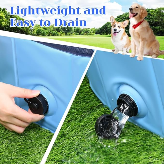 Foldable Dog Pool, Portable Pet Bath Tub and Kiddie Swimming Pool, Collapsible Bathtub for Puppies, Small, Medium and Large Dogs, Cats and Kids, 71 x 12 in, Blue